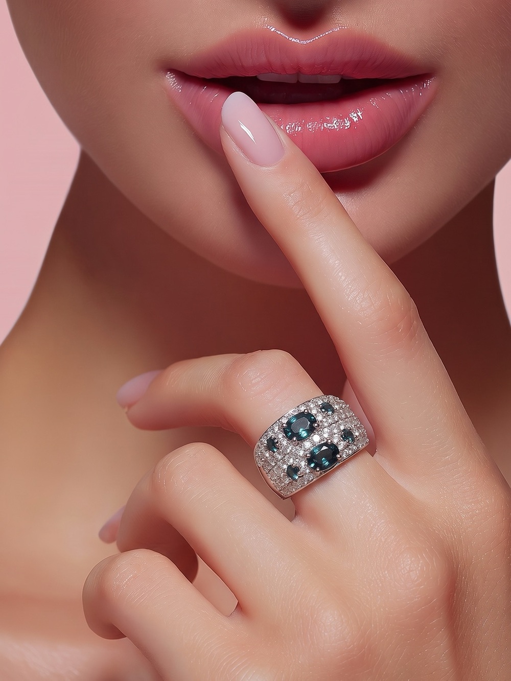 Camille Lucie Blue  Accent Wide Band Ring - Women Jewelry